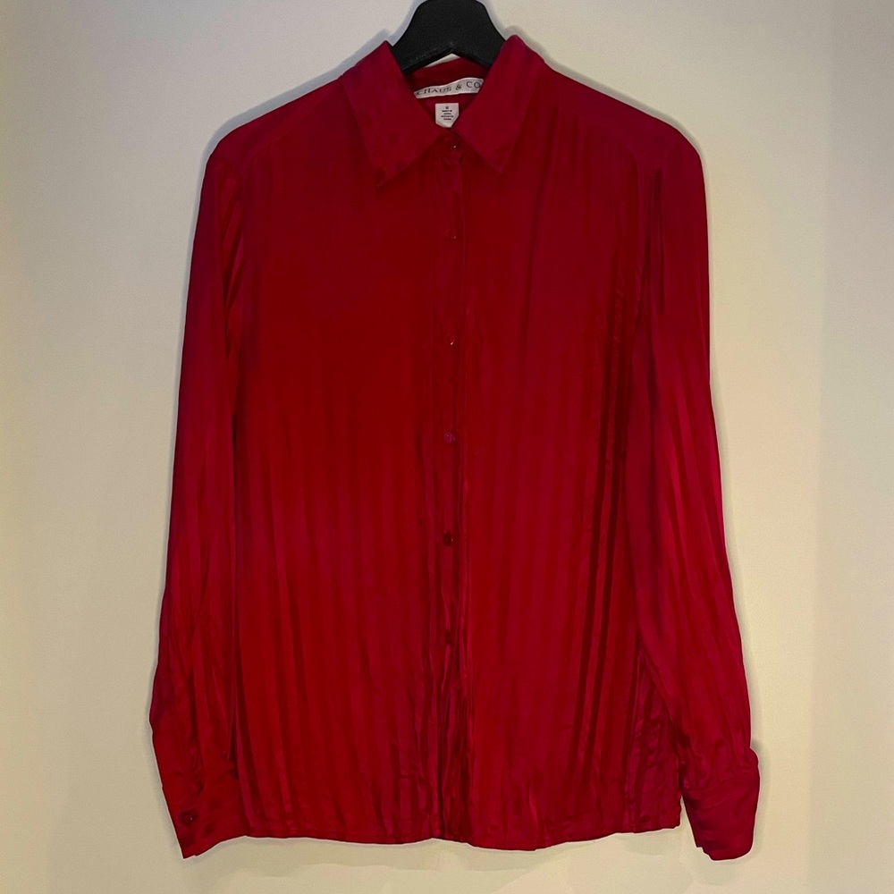 Vintage Tonal Red Silk Striped Button Up